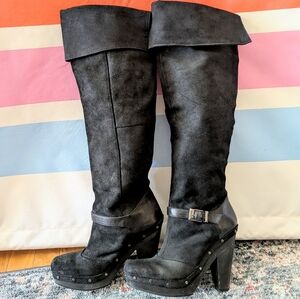 Rachel Roy Enkala Over Knee Black Suede Leather Boots Studs Platform Moto 8
